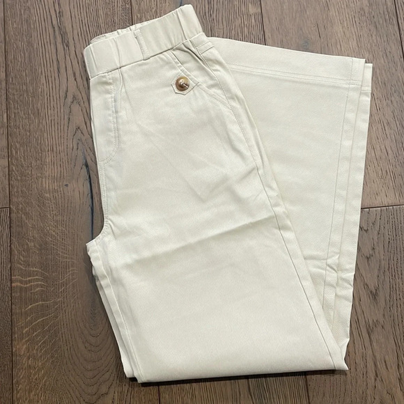 NWOT Wide Leg Cropped Khaki Tan Elastic Waist Pull On Casual Pants Size S - Picture 7 of 7